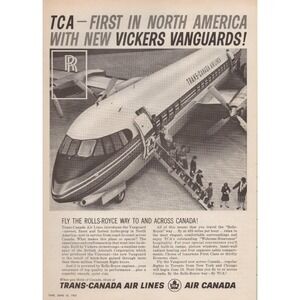 Trans Canada Air Lines Vickers Vanguard Rolls Royce Aircraft Print Ad 1961